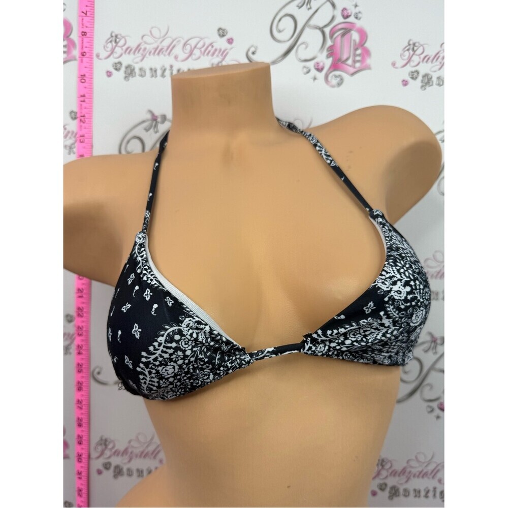 ROMWE bikini top Black and White Bandana Print Triangle Bikini Top